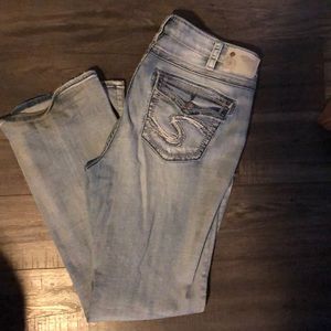 Guc silver jeans “Tuesday” mid boot style.